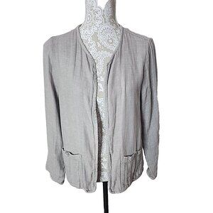 Tahari Jacket Linen Cotton Gauze Open Long Sleeve Pockets Women's Medium